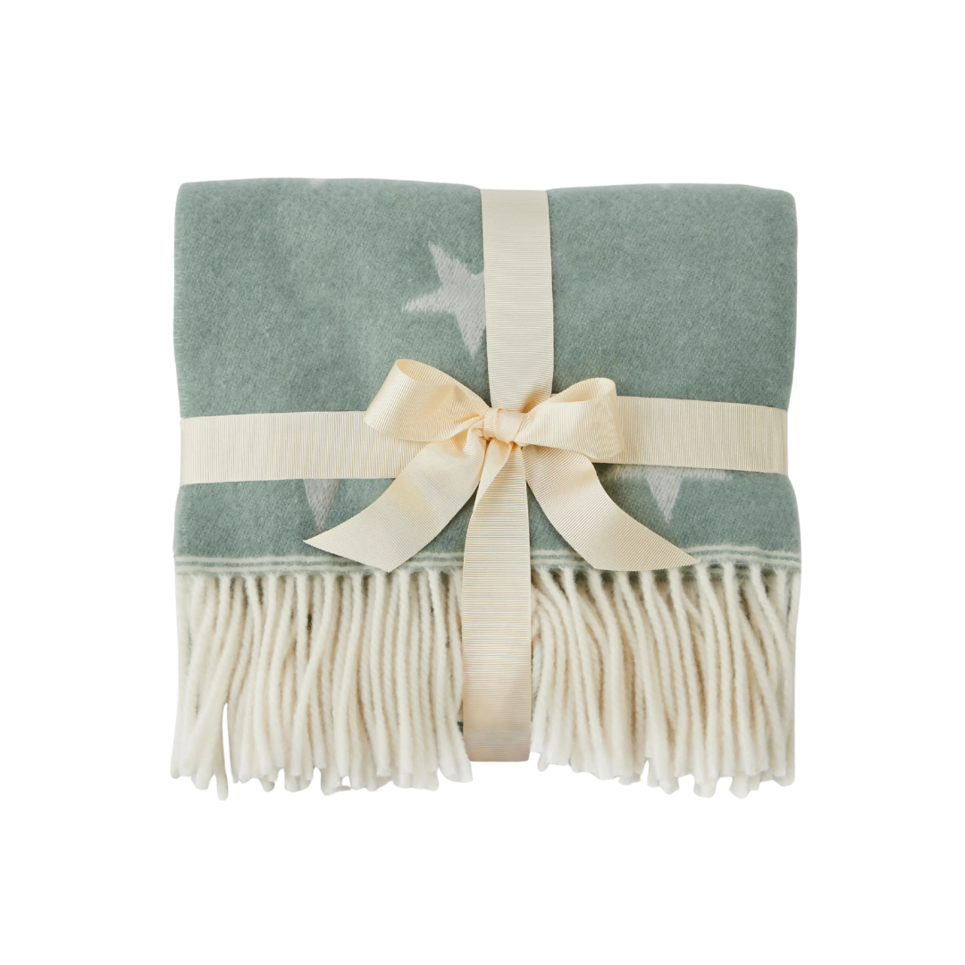 Merino Wool Teal Star Baby Blanket