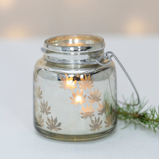 Antique Silver Etched T-Light Lantern