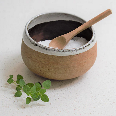 Stoneware Salt Pig with Spoon