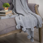 Load image into Gallery viewer, Grey Knitted Pom Pom Throw
