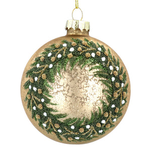 Antique Gold Bauble with Green Beaded Wreath