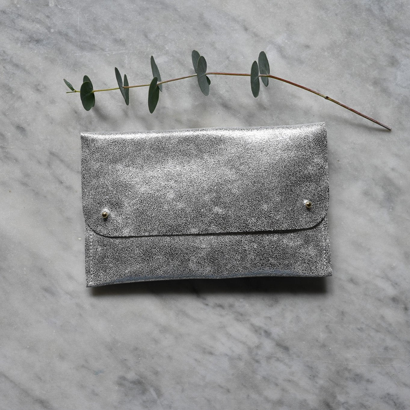 Leather Clutch Bag, Silver