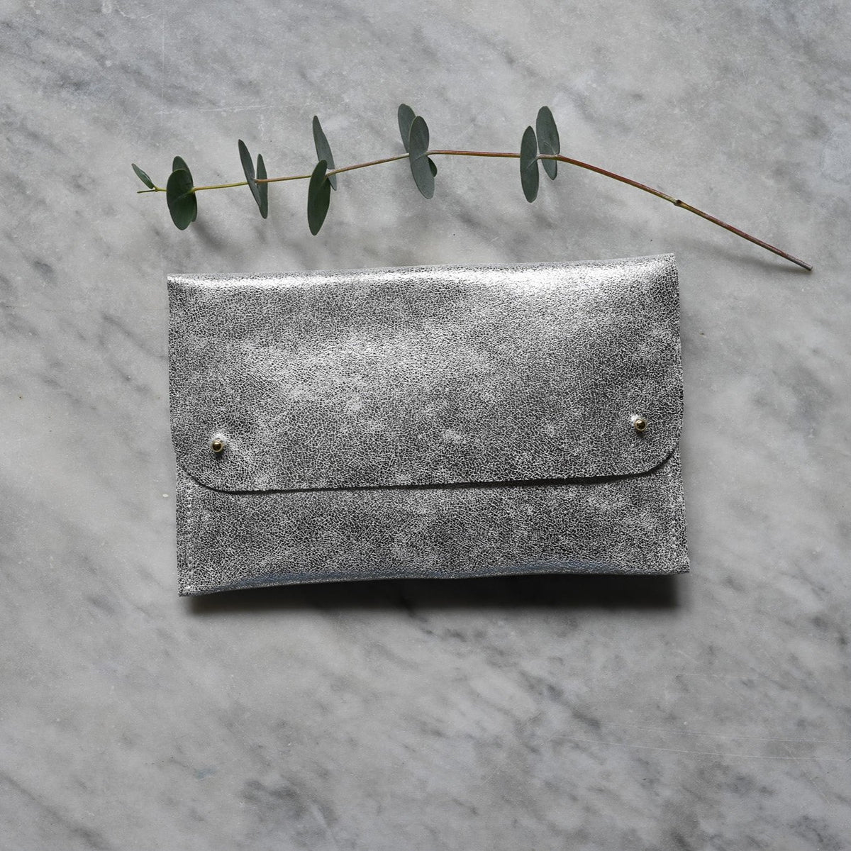 Leather Clutch Bag, Silver