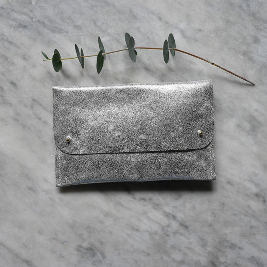 Leather Clutch Bag, Silver