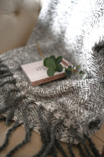 Load image into Gallery viewer, Grey Herringbone Faux Mohair Throw
