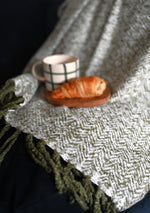 Load image into Gallery viewer, Olive Herringbone Faux Mohair Throw
