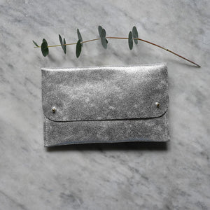 Leather Clutch Bag, Silver