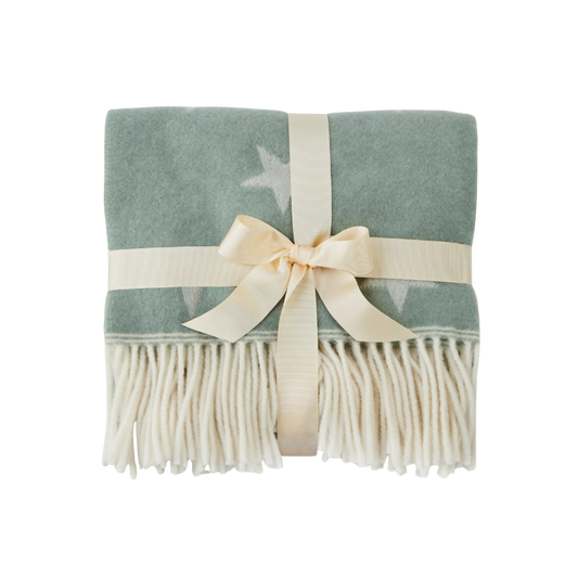 Merino Wool Teal Star Baby Blanket