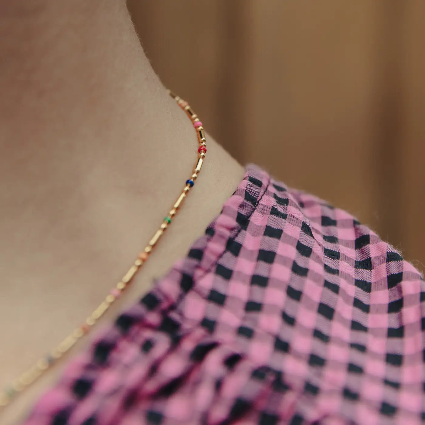 Gold Enamel Bead Necklace
