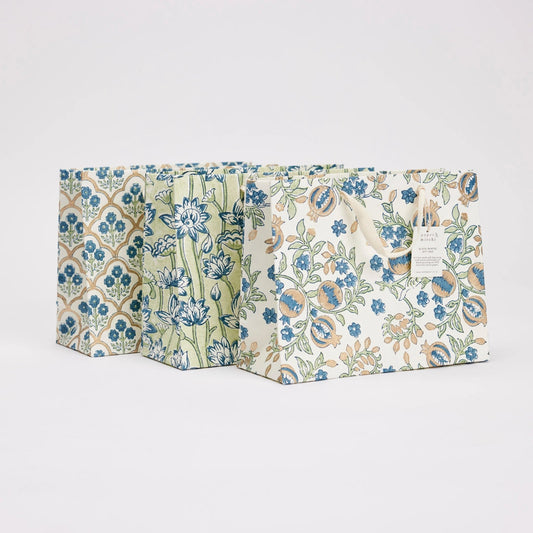 Medium Blue Block Print Gift Bag