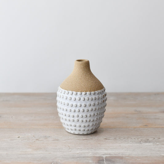 White Textured Bobble Vase, Small