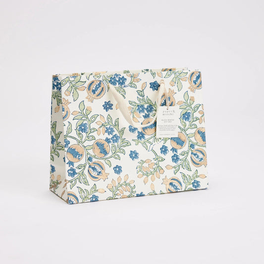 Medium Blue Block Print Gift Bag