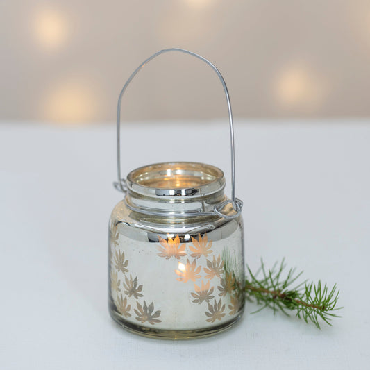 Antique Silver Etched T-Light Lantern