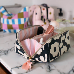 Charcoal Mono Flower Diagonal Cosmetic Bag