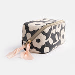Load image into Gallery viewer, Charcoal Mono Flower Diagonal Cosmetic Bag
