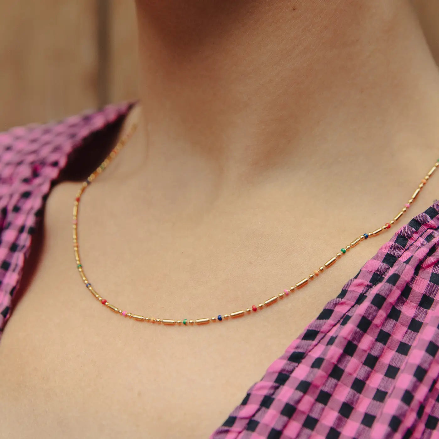 Gold Enamel Bead Necklace