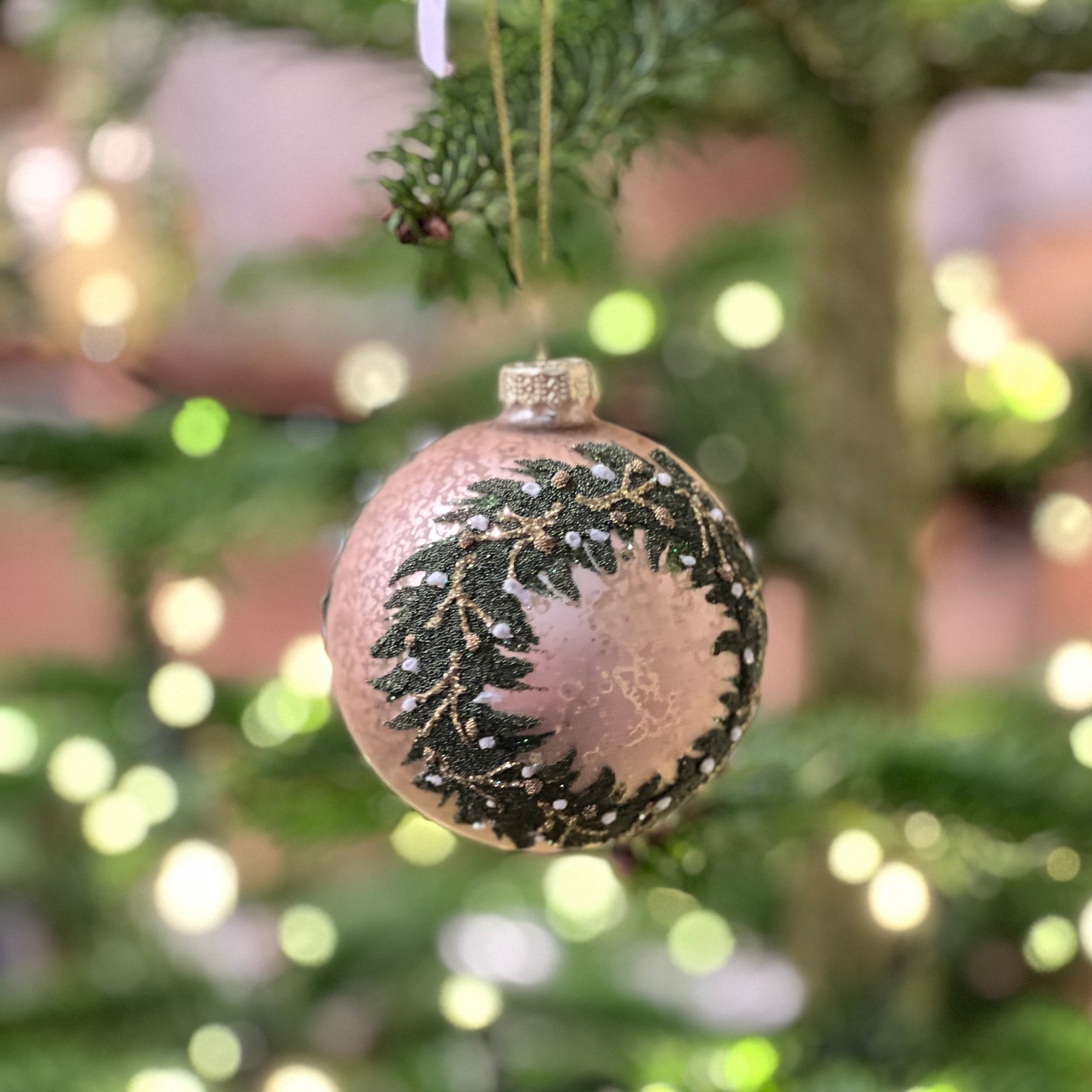 Antique Gold Bauble with Green Beaded Wreath
