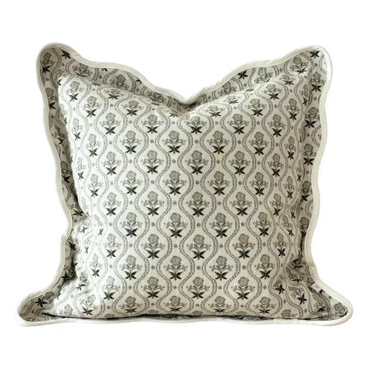 Sage Print Scalloped Edge Cushion