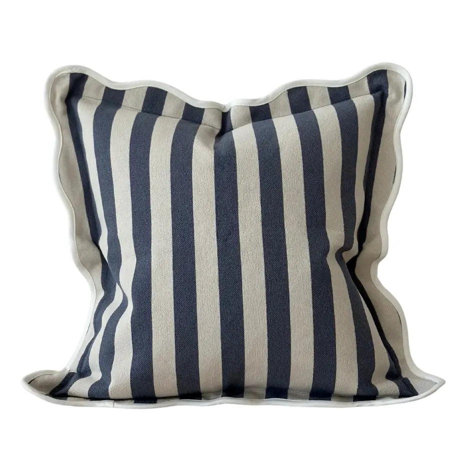 Chloe Navy Stripe Scalloped Cushion