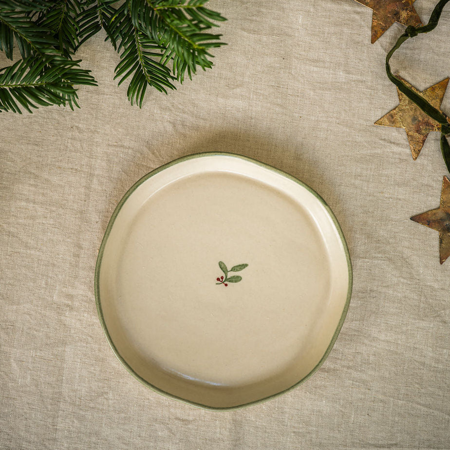 Hand Painted Holly Snack Plate
