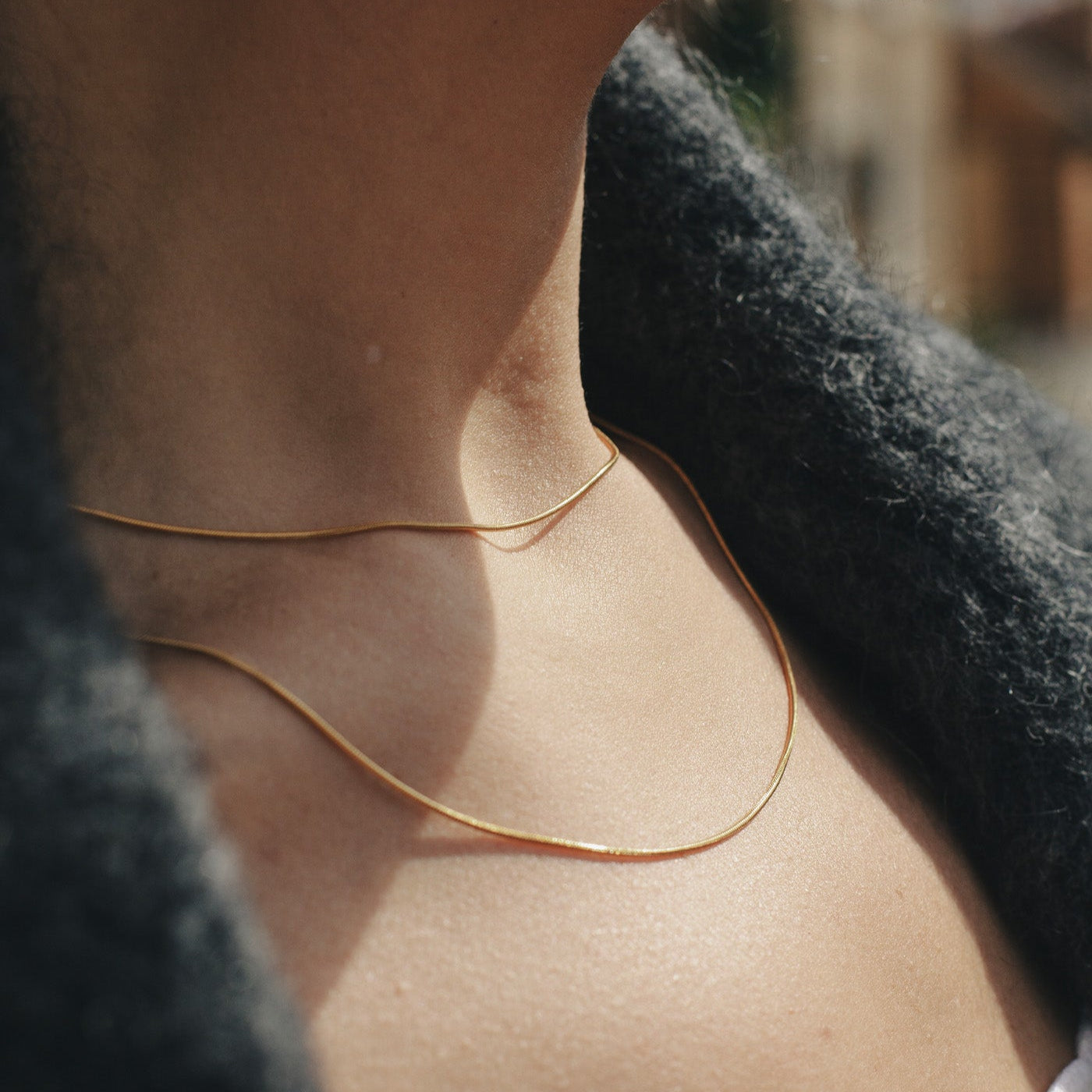 Gold Double Layer Slim Chain Necklace