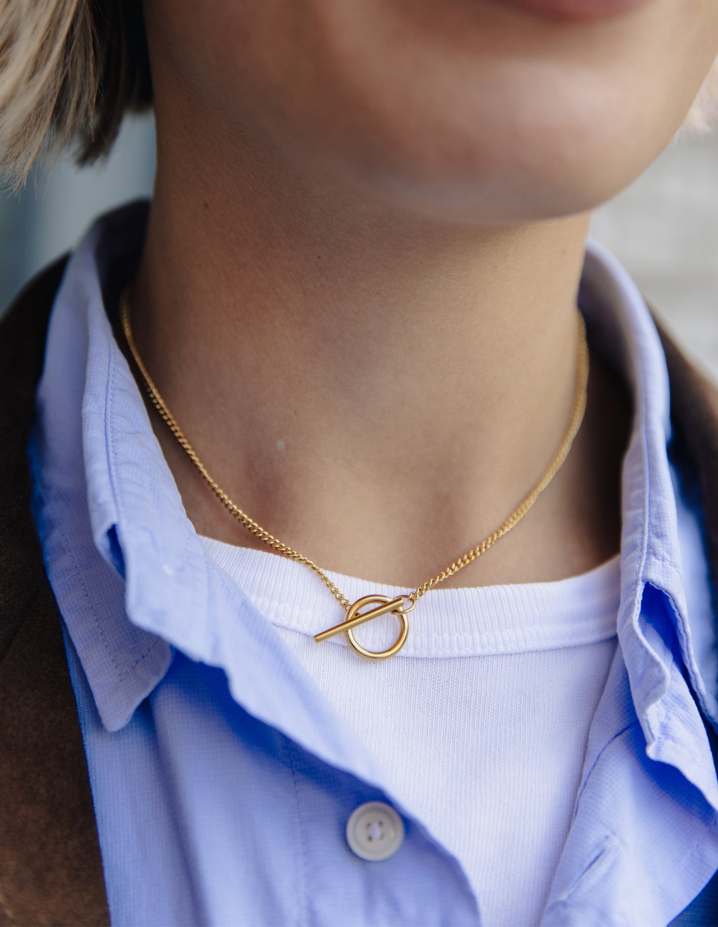 Gold Herringbone Toggle Chain Necklace