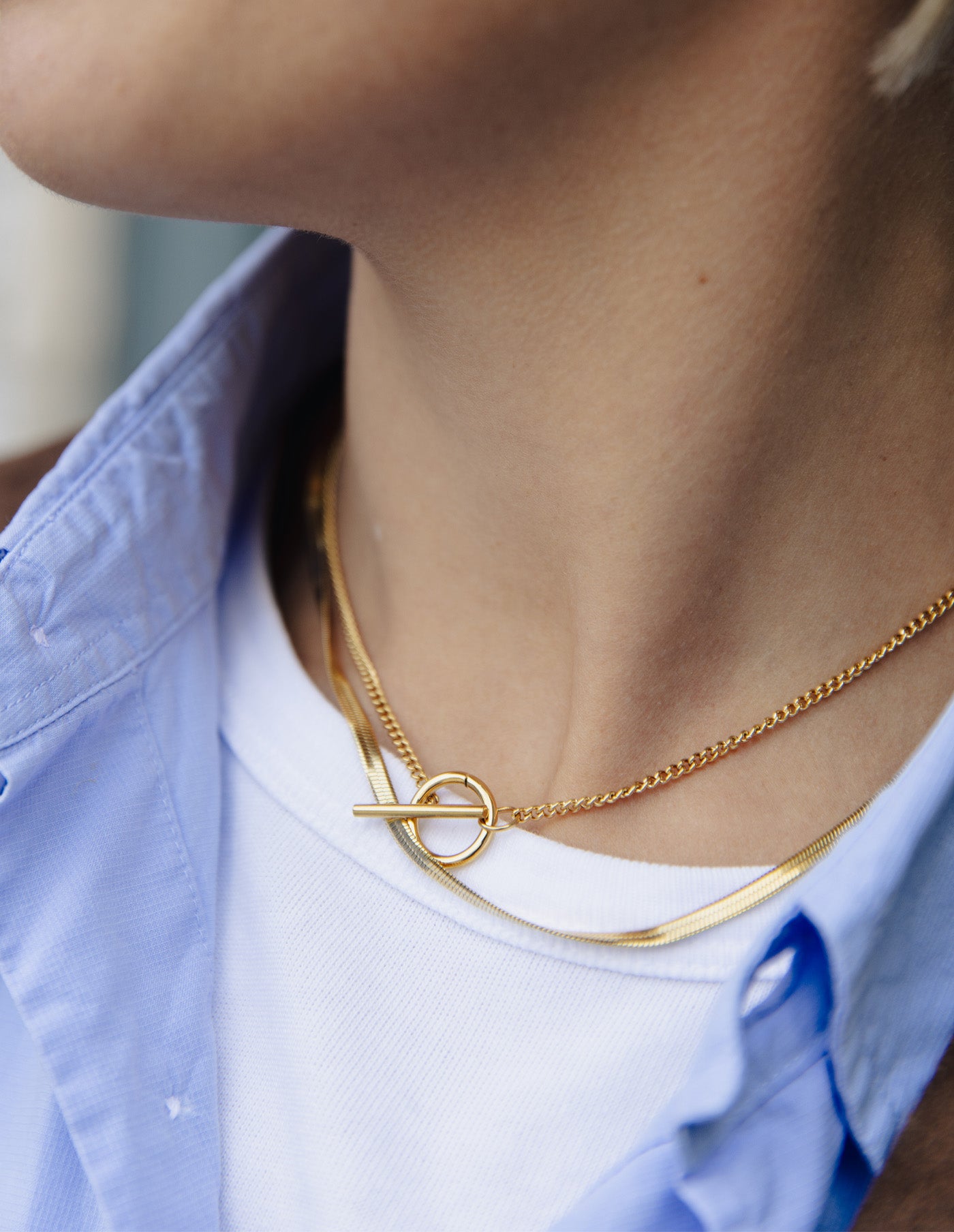 Gold Herringbone Toggle Chain Necklace