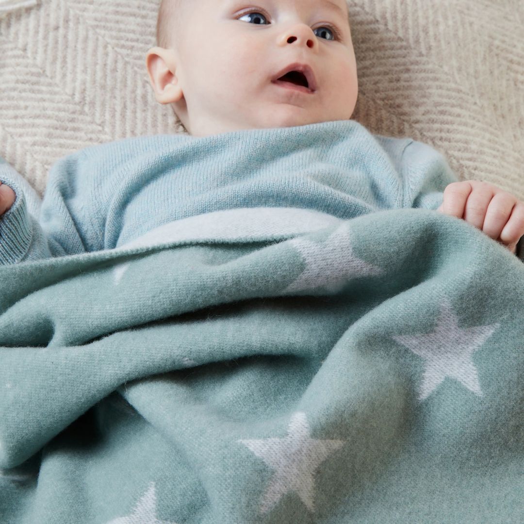 Merino Wool Teal Star Baby Blanket