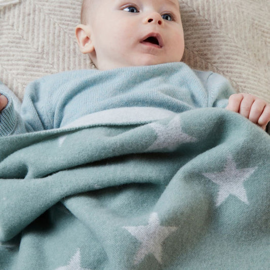 Merino Wool Teal Star Baby Blanket