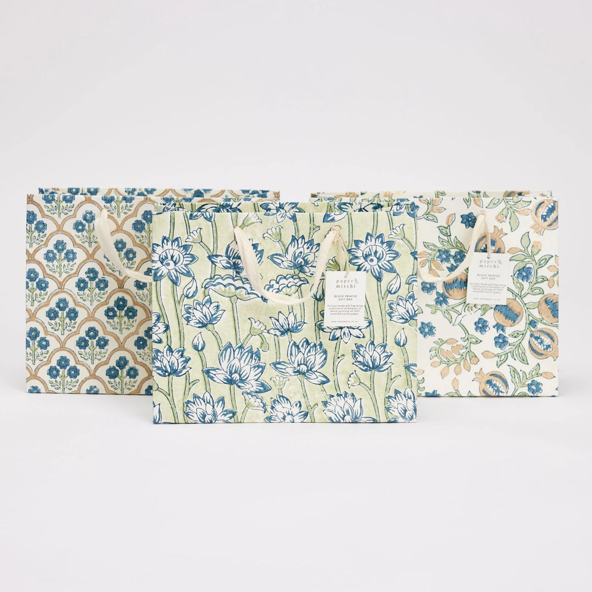 Blue Block Print Medium Gift Bag