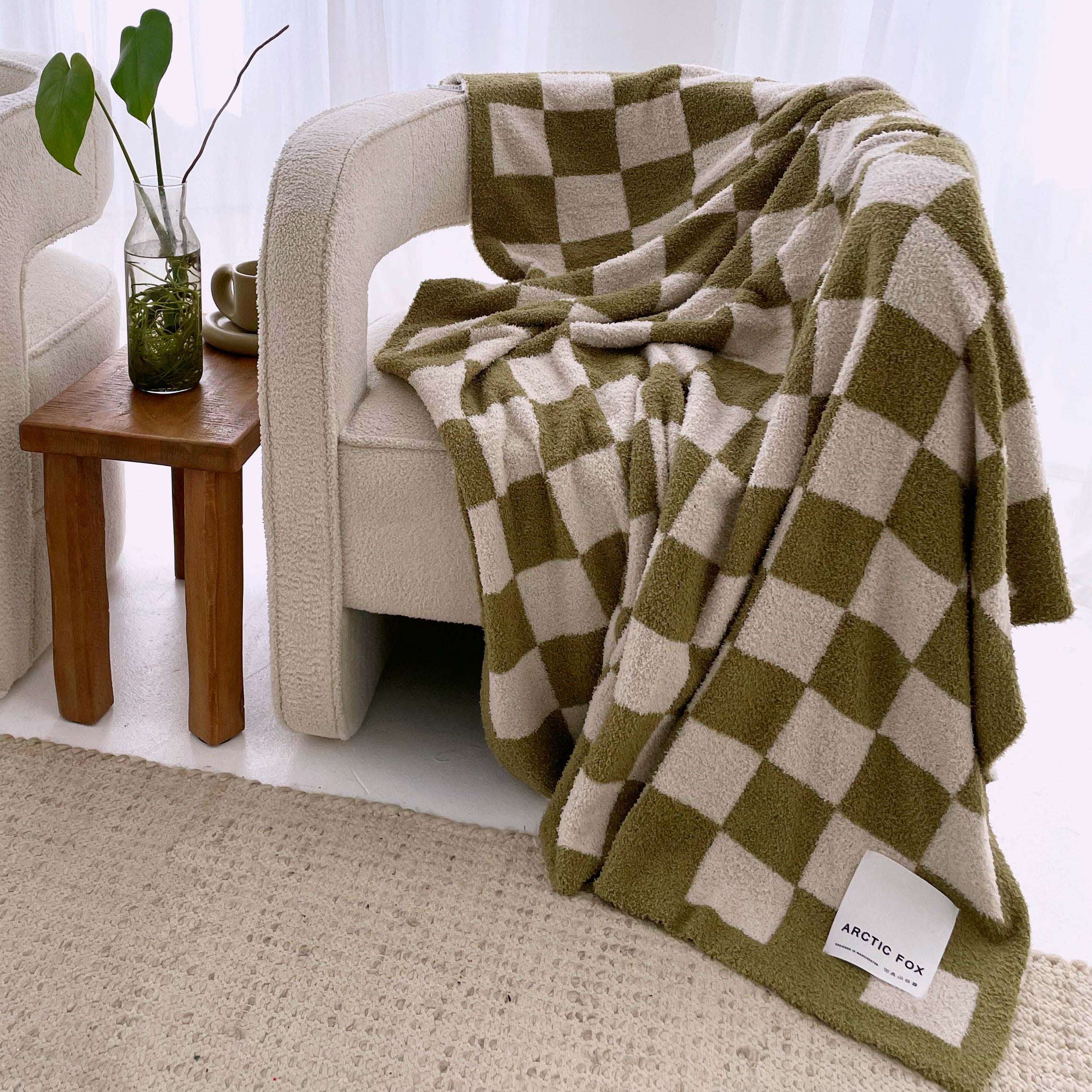 Khaki Check Teddy Throw