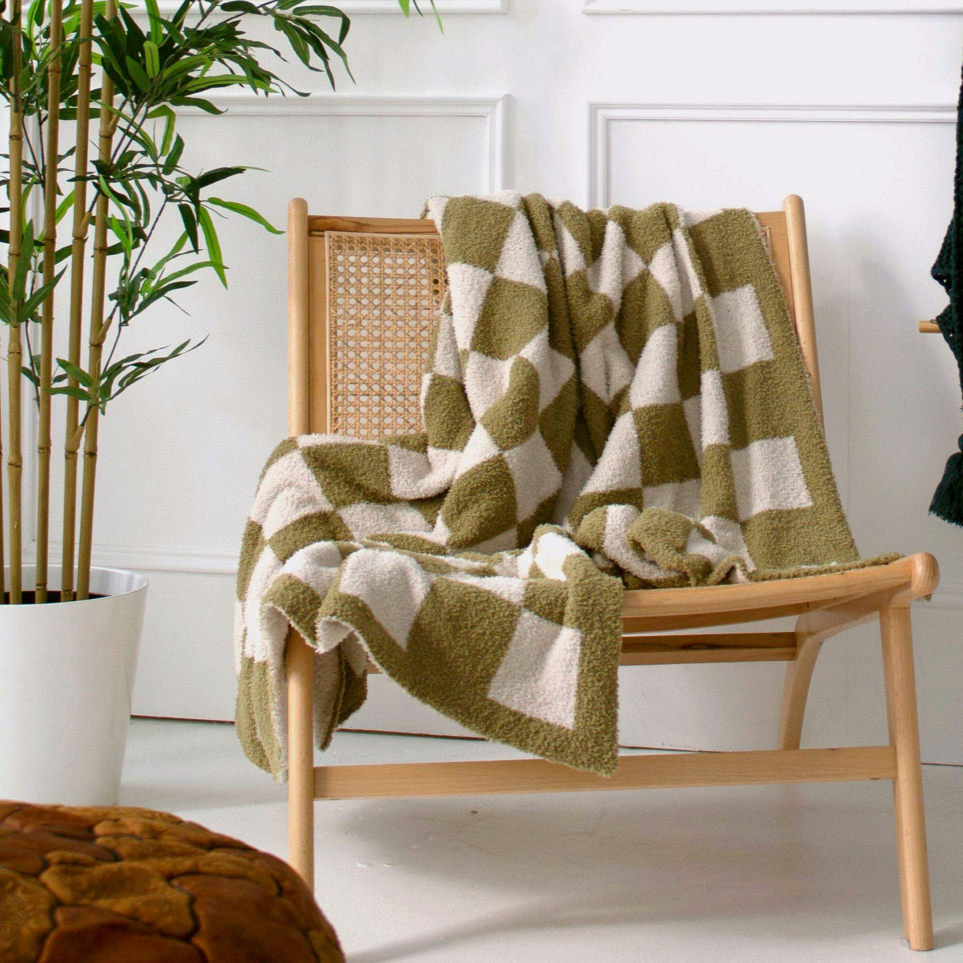 Khaki Check Teddy Throw