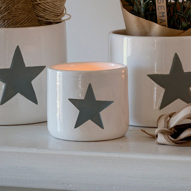 White Ceramic Pots with Grey Star