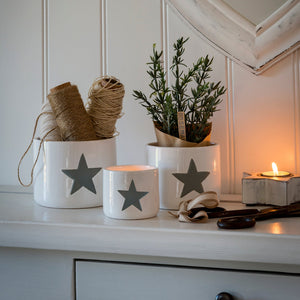 White Ceramic Pots with Grey Star