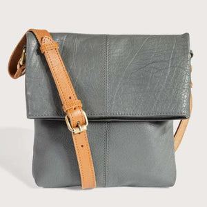 Leather Fold Over Bag, Charcoal