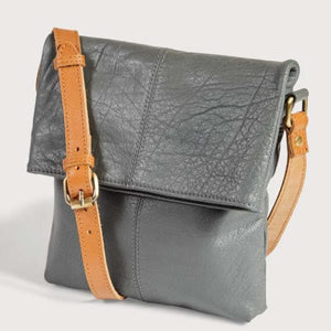 Leather Fold Over Bag, Charcoal